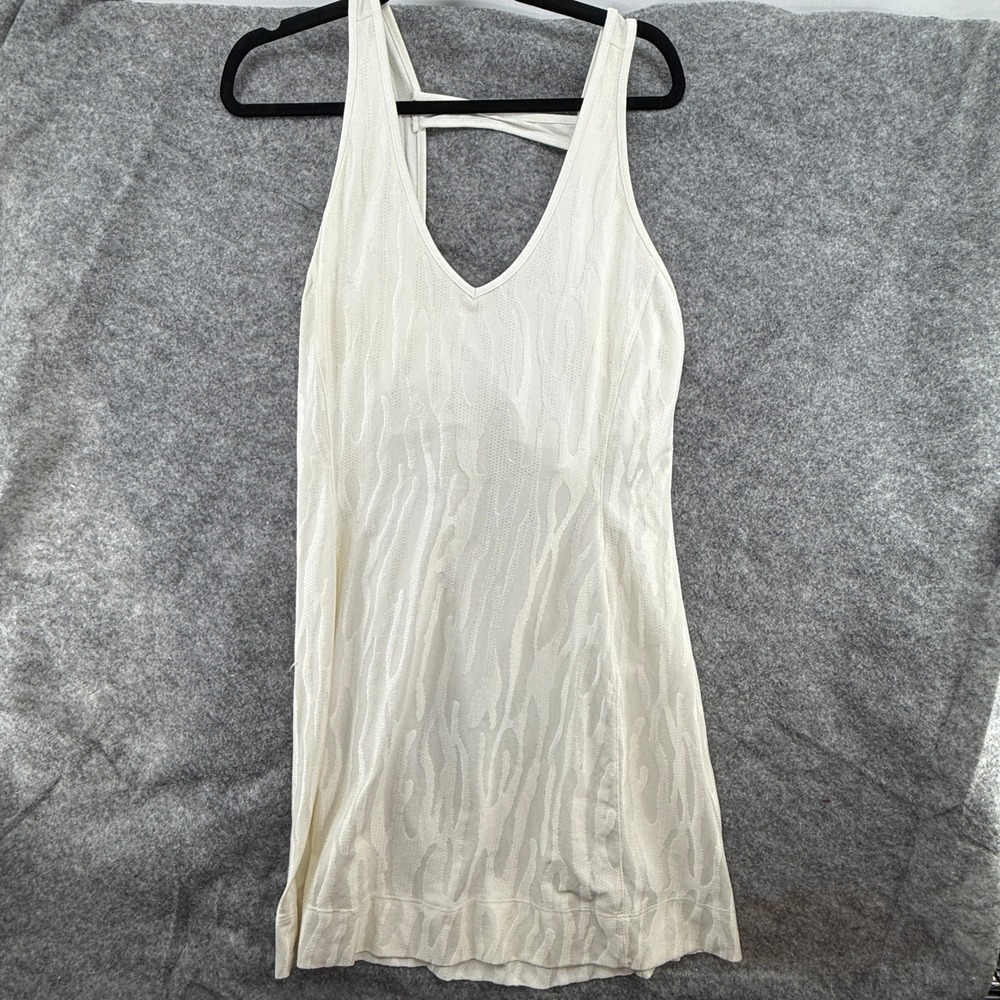 Wimbeldon Women Size Large White Jacquard Knit V-Neck Pickleball Tennis Dress